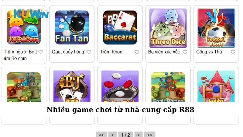 Nhiều game chơi từ nhà cung cấp R88