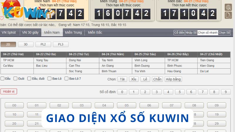 Giao diện XSMB tại nhà cái Kuwin
