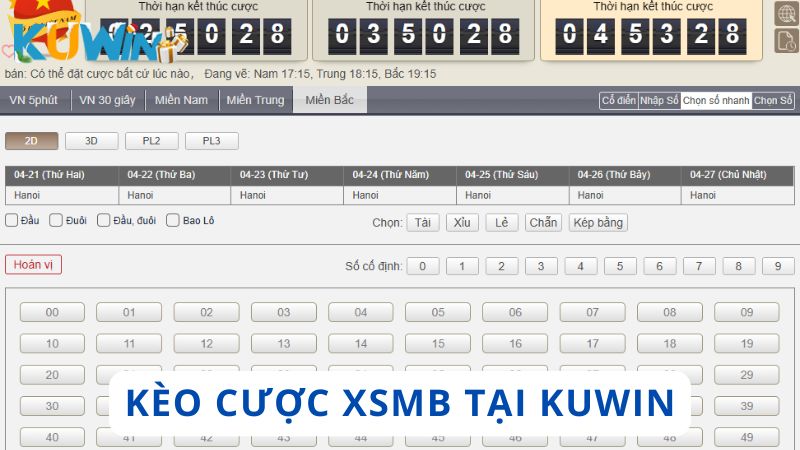 Giao diện cược Xổ số trực tuyến tại nhà cái Kuwin